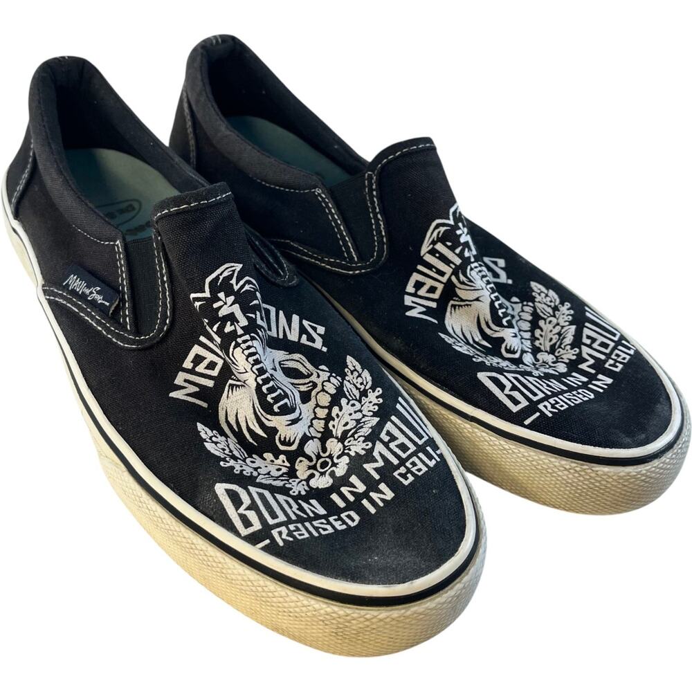 Maui & Sons Mens Slip On Skate Sneakers Skull Graphic Black Size 10